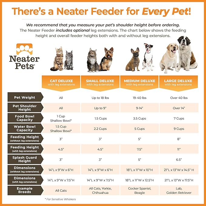Neater Feeder Deluxe Mess-Proof Elevated Dog Bowls for Small Dogs (Up to 19 lbs), 2 Height Adjustable (6” & 7.5”) No-Spill Raised Dog Bowl Stand, Stainless Steel Food Bowl Set, Made in USA, Grey