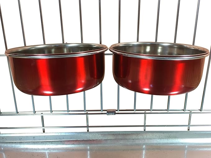 Ellie-Bo Pair of Dog Bowls for Crates, Cages or Pens and 3 Sizes (0.9Ltr Medium, Red)