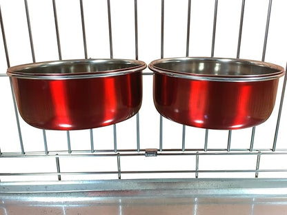 Ellie-Bo Pair of Dog Bowls for Crates, Cages or Pens and 3 Sizes (0.9Ltr Medium, Red)