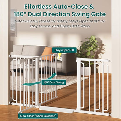 Cumbor 30.4-56.8" Extra Wide Baby Gate for Stairs, Dual Lock & Self-Closing Dog Gate Indoor, Easy Install Pet Gate for Doorways & Wide Openings, Easy Walk Thru Safety Proofing for Babies & Pets, White