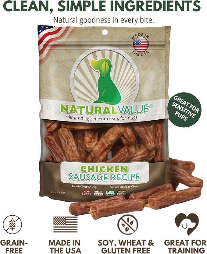 Loving Pets Natural Value Chicken Sausages - Soft Jerky Dog Treats for Large & Small Breeds - Healthy Gluten, Wheat, Soy & Grain Free Pet Treats for Dogs
