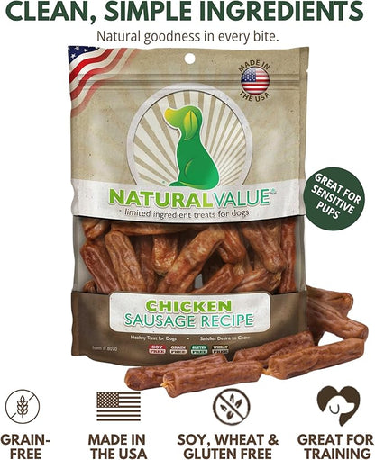 Loving Pets Natural Value Chicken Sausages - Soft Jerky Dog Treats for Large & Small Breeds - Healthy Gluten, Wheat, Soy & Grain Free Pet Treats for Dogs