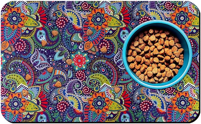 Dog Food Mats for Floors Waterproof Mat for Cat Food and Water Bowls - Absorbent Quick Dry Non Slip Mat for Pet Feeding