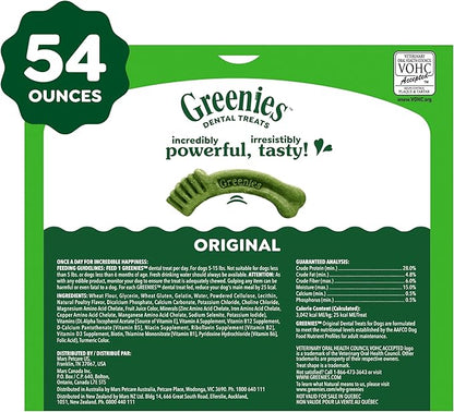 Greenies Veterinarian-Recommended Adult Natural Dental Dog Treats Teenie Size, Dog Dental Chews, Original Flavor, 54 oz. Pack, 192 Count