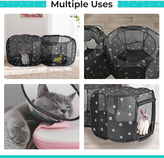 Small Animals Playpen Pop up Small Pet Cage Enclosure Hutch Tent Chick Run Brooder Box Coop Foldable Kennel for Kitten Ferret Puppy Guinea Pig Rabbit Hamster Chinchillas(No Divider, Unified Space)
