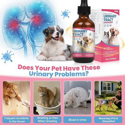 Cat UTI Treatment,Dog Urinary Tract Infection Drops, Renal Health for Cats Pets - Kidney Support,Bladder Control for Dogs Incontinence - Cat UTI Remedy Cranberry & D-Mannose (1 Pack)