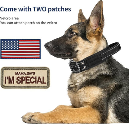 Annchwool Tactical Dog Collar for Medium and Large Dog,Adjustable Military Dog Collar with Soft Padded Handle,Heavy Duty Double Buckle Design(Black,XL)