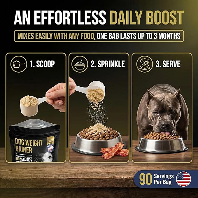 Dog Weight Gainer 90 Servings - Weight Gain Supplements for Dogs - Canine and Dog Muscle Builder - Made in The USA
