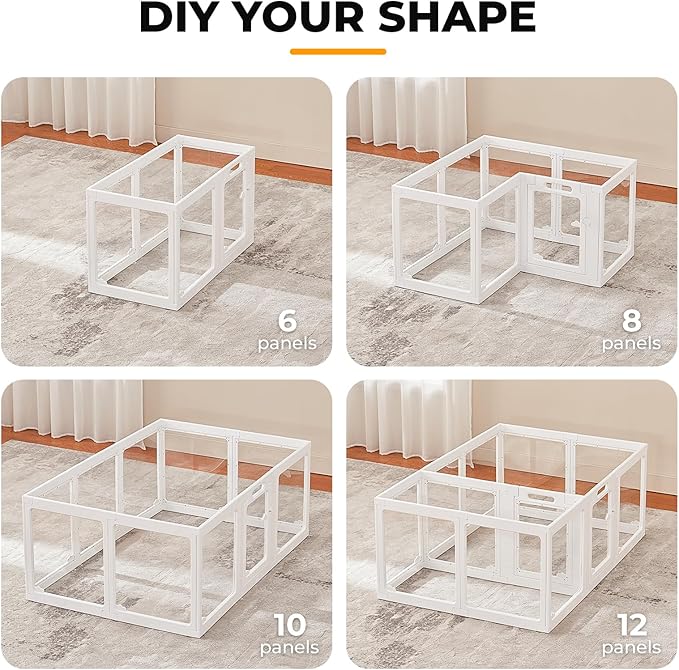 Acrylic Dog Playpen Indoor, Cloud Design Clear Dog Play Pen for Puppies and Small Dogs, Easy Assembly & Clean Puppy Pen (23.6", 16 Panels, White)