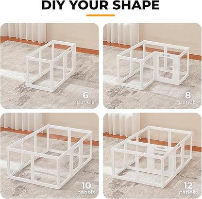 Acrylic Dog Playpen Indoor, Cloud Design Clear Dog Play Pen for Puppies and Small Dogs, Easy Assembly & Clean Puppy Pen (23.6", 16 Panels, White)