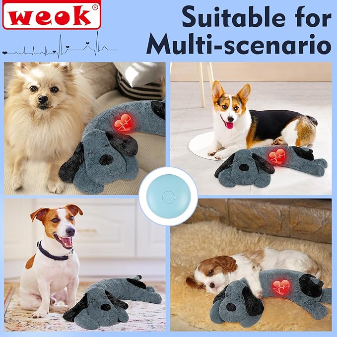 WEOK Puppy Heartbeat Toy for Separation Anxiety Relief, Heartbeat Stuffed Animal Anxiety Calming Behavioral Aid Plush Toy for Dogs Cats Pets