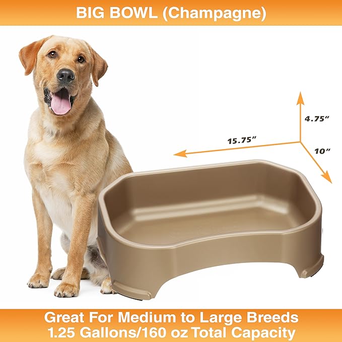 Neater Pet Brands Extra Large Water Bowl for Dogs, Outdoor Dog Water Bowl (1.25 Gallon XL Capacity), Big Trough Style Food Dish for Indoors or Outside, No Spill Large Dog Bowls, Champagne