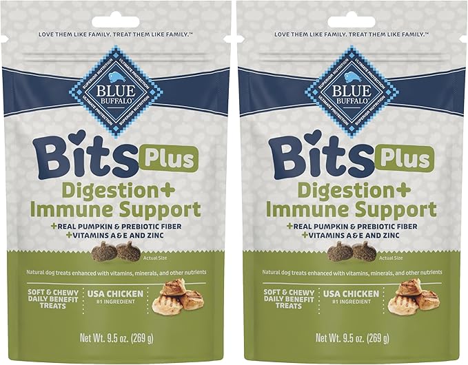 Blue Buffalo Blue Bits Plus Digestion and Immune Support Dog Treats, Chicken, 9.5-oz. Bag (Pack of 2)