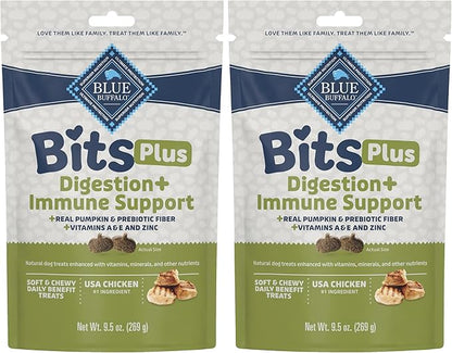 Blue Buffalo Blue Bits Plus Digestion and Immune Support Dog Treats, Chicken, 9.5-oz. Bag (Pack of 2)