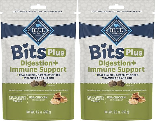 Blue Buffalo Blue Bits Plus Digestion and Immune Support Dog Treats, Chicken, 9.5-oz. Bag (Pack of 2)