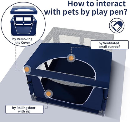 Dog Kitten Playpen with Play Pen Cover for Cat Indoor, 41 x41 x25.5 Puppy Playpen for Small Pet with See-Through Topper Proof Enclosed Door Dog Pen, Sturdy Warm Protable Play Pen for Cat