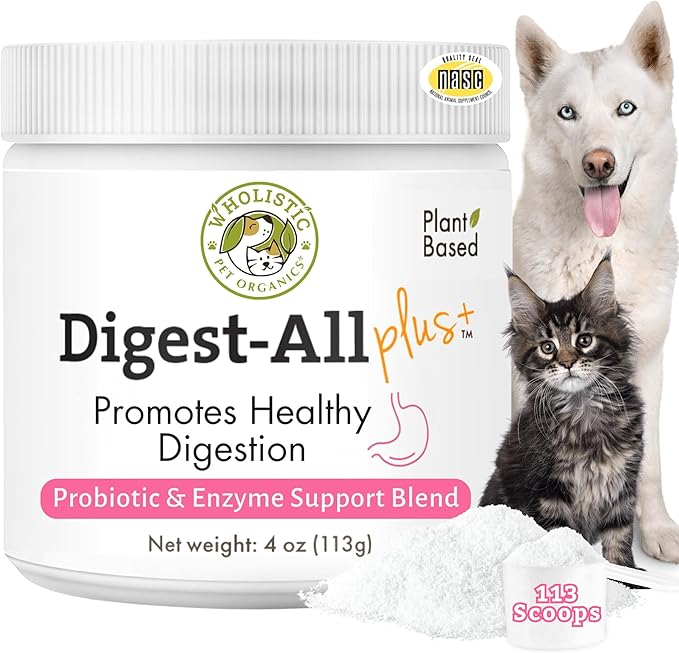 Wholistic Pet Organics Daily Cat & Dog Probiotics for Digestive Health, Anti Diarrhea & Gut Support - Probiotics for Dogs with Digestive Enzymes & Prebiotic Fiber - Cat Probiotic - 4 Oz - 113 Scoops
