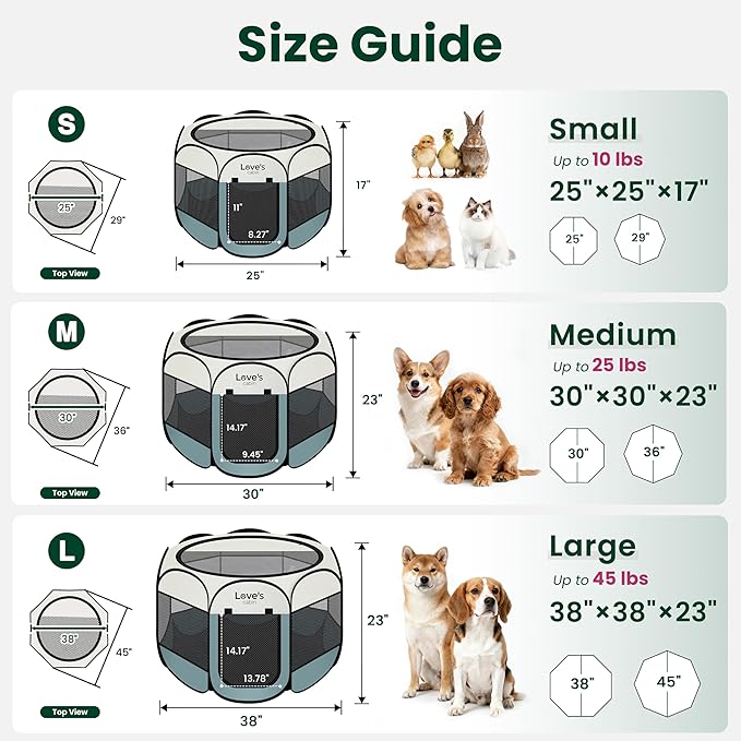 Love's cabin Pet Puppy Dog Playpen, Medium Dog Tent Crates Cage Indoor/Outdoor, Portable Playpen for Cat, Foldable Pop Up Dog Kennel Playpen with Carring Case, Removable Zipper Top, Moss Green