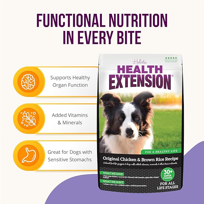 Health Extension Original Chicken & Brown Rice, Protein Packed Formula with Probiotics & Superfoods for Digestion & Coat Health (30 lb Bag)