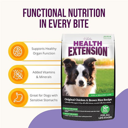 Health Extension Original Chicken & Brown Rice, Protein Packed Formula with Probiotics & Superfoods for Digestion & Coat Health (30 lb Bag)