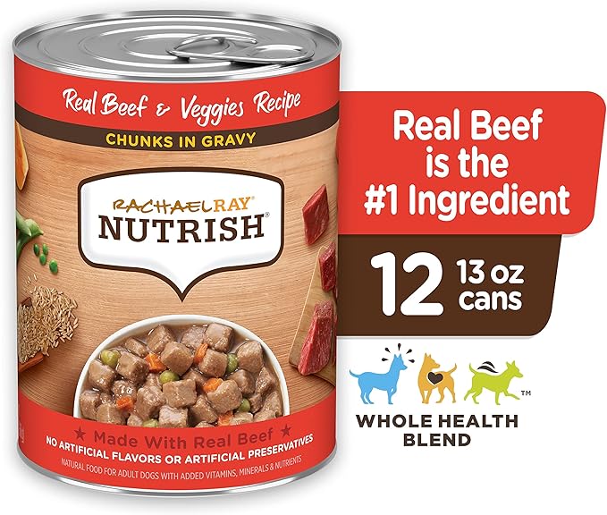 Nutrish Real Beef & Veggies Recipe Whole Health Blend Chunks in Gravy Wet Dog Food,13 oz. Can,Packaging May Vary (Rachael Ray),(Pack of 24)