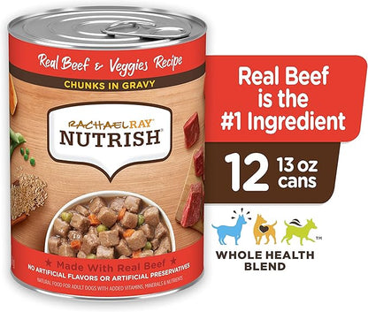 Nutrish Real Beef & Veggies Recipe Whole Health Blend Chunks in Gravy Wet Dog Food,13 oz. Can,Packaging May Vary (Rachael Ray),(Pack of 24)