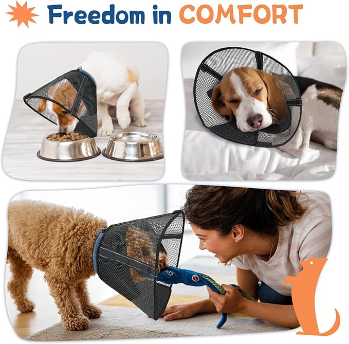 Dog Cone Collar to Stop Licking: Soft Mesh Recovery Collar After Surgery with Detachable Pad, Elizabeth Cone Alternative for Large Medium, Small Dogs, Normal Eating and Drinking (S,Black and Blue)