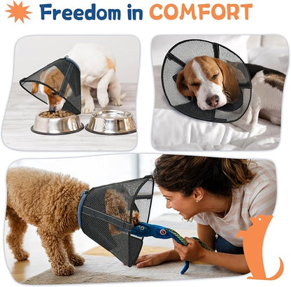 Dog Cone Collar to Stop Licking: Soft Mesh Recovery Collar After Surgery with Detachable Pad, Elizabeth Cone Alternative for Large Medium, Small Dogs, Normal Eating and Drinking (S,Black and Blue)