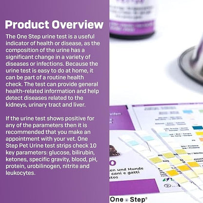 One Step Pet Urine Testing Strips, 5 x 10 Parameter Urinalysis Test Strips, Urine pH Test Strips for Dogs, Cats, Accurate Testing for UTI, Bladder & More, Pet Glucose Monitoring Kit