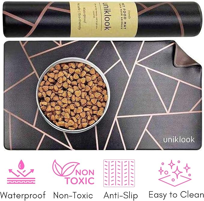 Large Pet Placemat, Dog Cat Mat Dog Feeding mat Pet Safe 28" X 16.5" Waterproof Easy to Clean Mat for Food & Water Bowls Waterproof Boho Uniklook