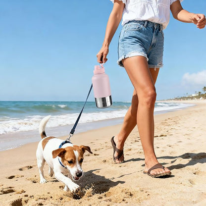 Cibaabo Insulated Dog Water Bottle with 2 Bowls, 32oz Travel Stainless Steel Double Wall Thermos, Portable Pet Dispenser, Gifts for Puppy Small Medium Dogs Walking Hiking and Camping