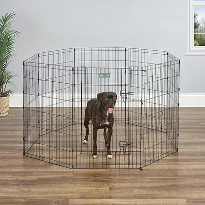 MidWest Homes for Pets Folding Metal Dog Exercise Pen, Indoor/Outdoor Playpen with Secure Door, Provides 16 Sq Feet of Play Space, 36-Inches Tall, Black E-Coated