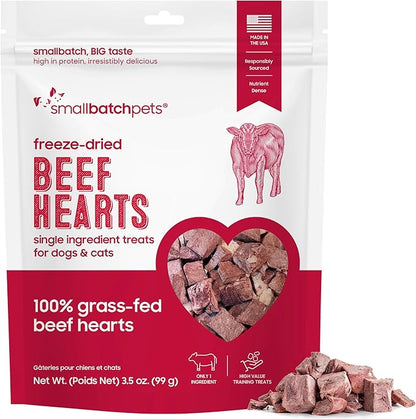 smallbatch Pets Premium Freeze-Dried Beef Heart Treats for Dogs and Cats, 3.5 oz, Made and Sourced in The USA, Single Ingredient, Humanely Raised Meat, No Preservatives or Anything Artificial Ever