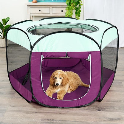 Furhaven Portable Dog Playpen, Cat Playpen, Pet Playground,Kennel Foldable Indoor Outdoor Zippered Puppy Crate - Purple, Large