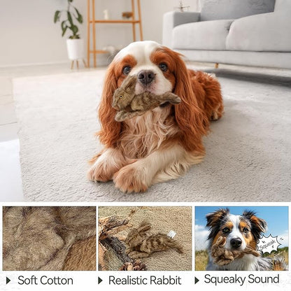 ALL FOR PAWS Squeaky Dog Toys, Dog Stuffed Animal Toys, Plush Toy for Small Medium Large Dogs, Puppy Chew Toy with Squeaker, Brown Rabbit-S