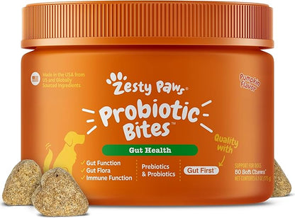 Zesty Paws Probiotics for Dogs, Digestive Enzymes Gut Flora, Digestive Health, Diarrhea & Bowel Support, DE111, Dog Probiotics Soft Chew for Pet Immune System, Chicken, 50 Ct