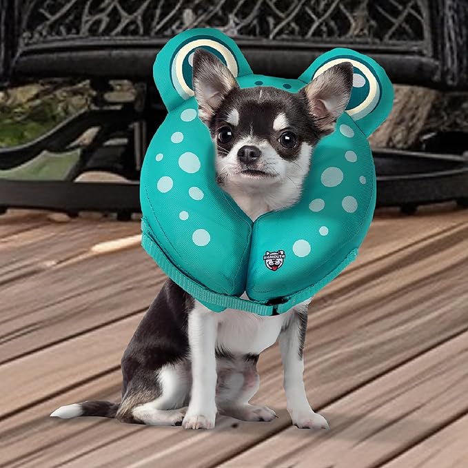 Frog Inflatable Recovery Collar, Comfortable Cone Replacement for Pet Surgery, Protective Collars to Prevent Licking & Biting, Size Small
