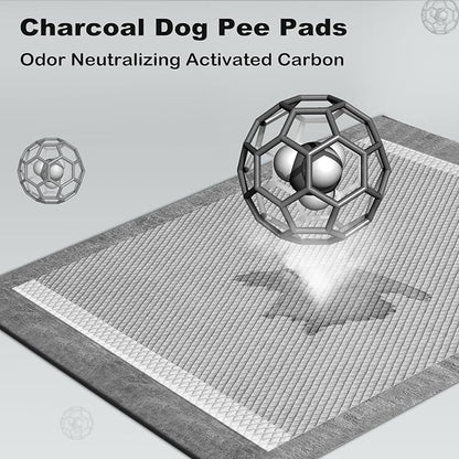 MIZOK 28x44in Carbon Pee Pads for Dogs Extra Long, Charcoal Odor Eliminating Dog Pads Heavy Absorbency for Up to 12 Cups Liquid with Quick Dry & Leak-Proof Disposable (25 Counts)