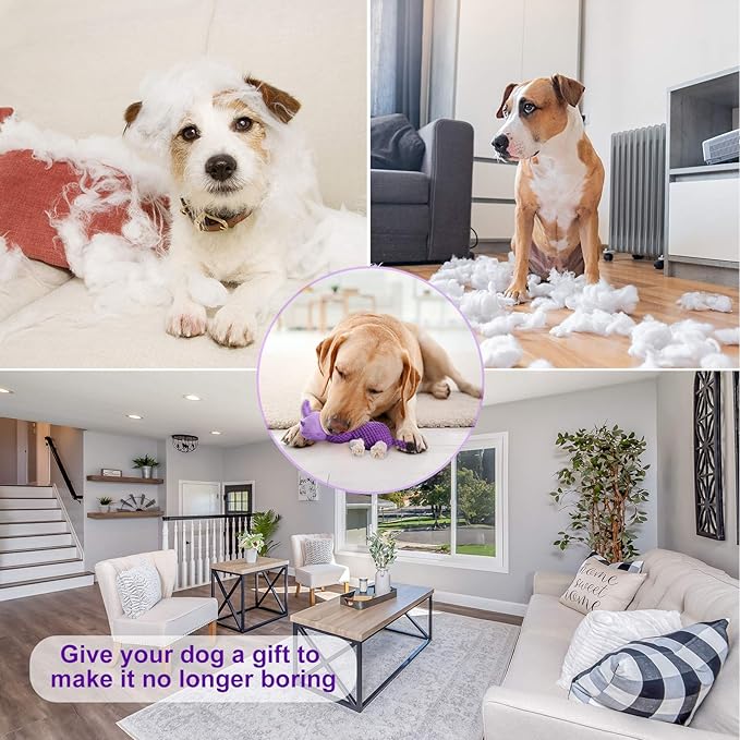 Dog Toys to Keep Them Busy Dog Toys for Small Medium Large Dogs Plush Animal Interactive Puppy Toys Cute Squeaky Elephant Dog Toy with Crinkle Paper (Purple)