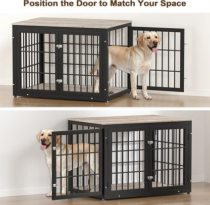 rehomerance 42 Inch Heavy Duty Dog Crate Furniture for Large and Medium Dogs, Decorative Pet House End Table, Wooden Cage Kennel Furniture Indoor, Grey
