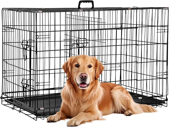 FDW Dog Crate 36-Inch Dog Cage Foldable Metal Kennel with Leakproof Tray Foldable Design Indoor Outdoor Use for Medium Dogs,Dark Black