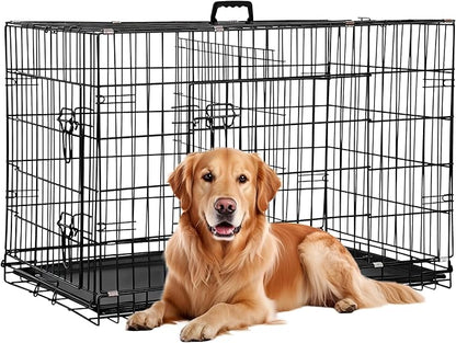 FDW Dog Crate 36-Inch Dog Cage Foldable Metal Kennel with Leakproof Tray Foldable Design Indoor Outdoor Use for Medium Dogs,Dark Black