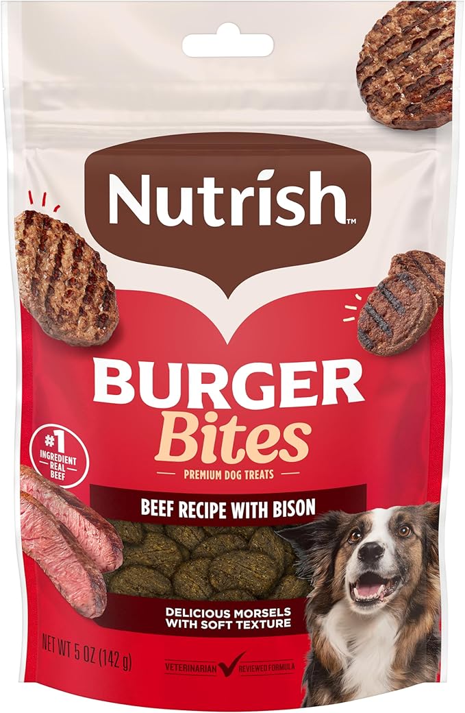 Nutrish Burger Bites Beef Recipe with Bison Premium Dog Treats, 5 oz. Pouch, Pack of 5 (Rachael Ray)