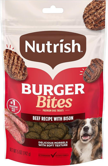 Nutrish Burger Bites Beef Recipe with Bison Premium Dog Treats, 5 oz. Pouch, Pack of 5 (Rachael Ray)