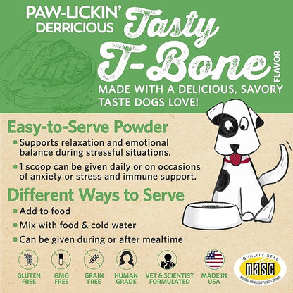 Fidobiotics Relaxin’ Rover Calming Supplement, Probiotics for Dogs with Valerian, Chamomile & GABA for Stress & Anxiety Relief, Tasty T-Bone Flavor 20 Servings