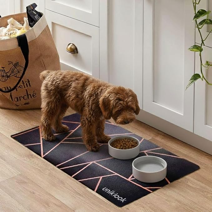 Large Pet Placemat, Dog Cat Mat Dog Feeding mat Pet Safe 28" X 16.5" Waterproof Easy to Clean Mat for Food & Water Bowls Waterproof Boho Uniklook