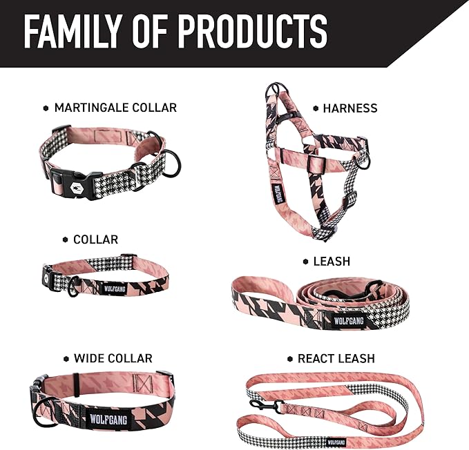 Wolfgang Heavy Duty Adjustable Dog Harness, Pull-Tested to Over 800 lbs for Walking & Training, HoundsPink Print, Large