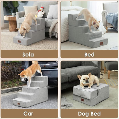 EHEYCIGA Dog Stairs for Bed 18" H, 4-Step Dog Steps for High Bed, Pet Steps for Small Dogs and Cats, Non-Slip Balanced Pet Ramp Indoor, Light Grey