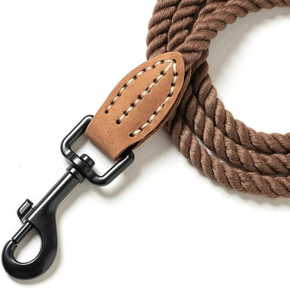 Mile High Life Dog Leash, Braided Cotton Rope Leashes with Leather Tip - Heavy Duty Metal Clasp, 5FT, 1/3" Thick - Wedding, Walking Leash for Small Medium Puppy(Dark Brown)