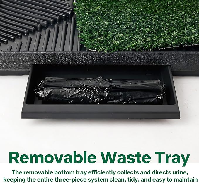 Pawise Dog Grass Pad with Tray, 20x25 Inch Artificial Turf Puppy Potty Pad, Indoor Outdoor Dog Toilet with Pull-Out Drawer & Free Garbage Bags, Dogg Litter Box for Potty Training